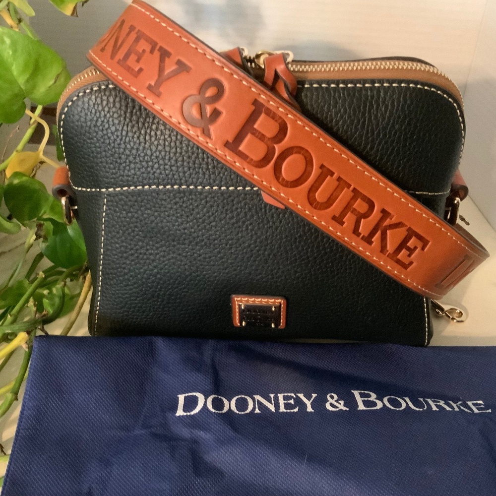Dooney & Bourke Pebbled Leather Black Cameron Bag w/Guitar Strap